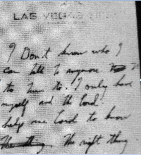 Elvis' 2nd handwritten note Las Vegas Dec 1976