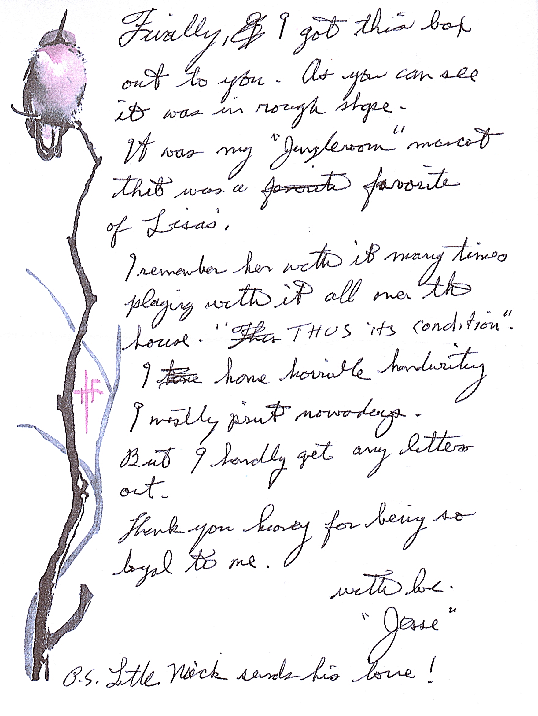 Jesse's letter which accompanied the tiger