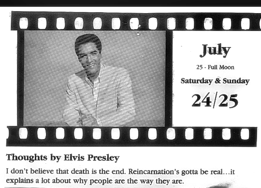 Elvis calendar page - reincarnation